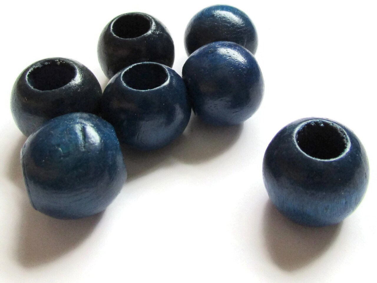 6 21mm x 19mm Round Blue Vintage Wood Beads - Large Hole Beads